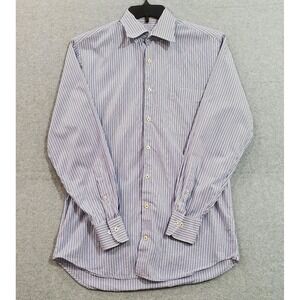 PETER‎ MILLAR Button-Front Mens Dress Shirt Stripes Blue Brown Medium L/S Casual